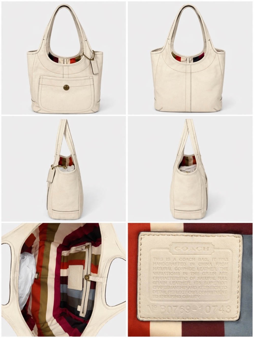 Coach Ergo Hobo Bag 10743 Ivory Leather Shoulder Bag Vintage Y2K